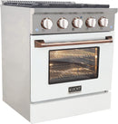 Kucht Signature 30" Gas Range in White with White Knobs & Rose Gold Handle KNG301-W-ROSE