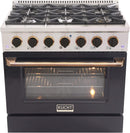 Kucht Signature 36" Gas Range in Stainless Steel with Black, Gold & Silver KNG361-K-GOLD