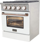 Kucht Signature 30" Gas Range in White with White Knobs & Rose Gold Handle KNG301-W-ROSE