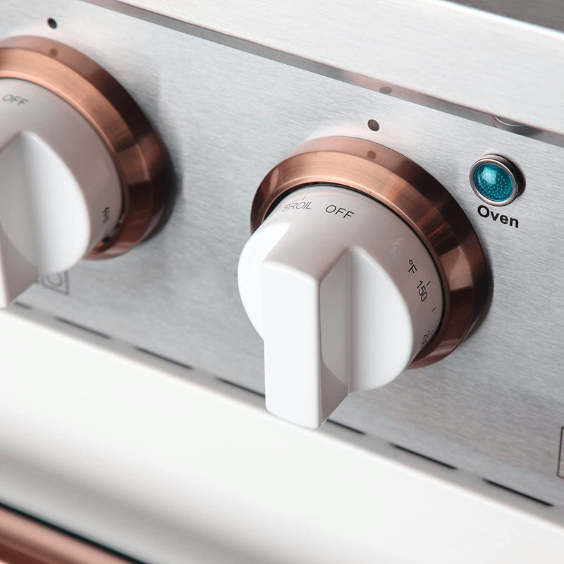 Kucht Signature 30" Gas Range in White with White Knobs & Rose Gold Handle KNG301-W-ROSE