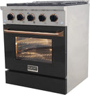 Kucht Signature 30" Gas Range with Convection Oven in Black with Black Knobs & Gold Handle KNG301-K-GOLD