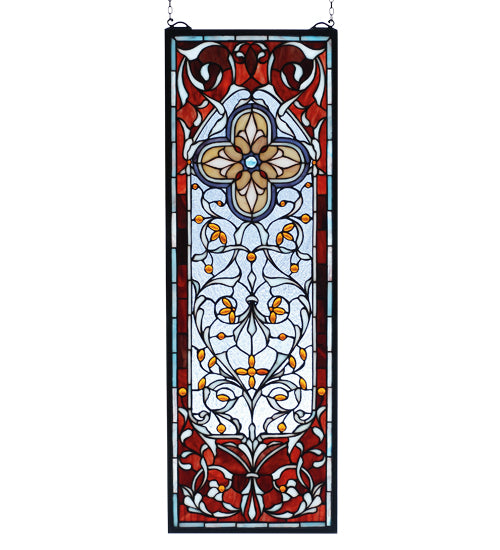 Meyda 11"W X 32"H Versaille Quatrefoil Stained Glass Window 73276