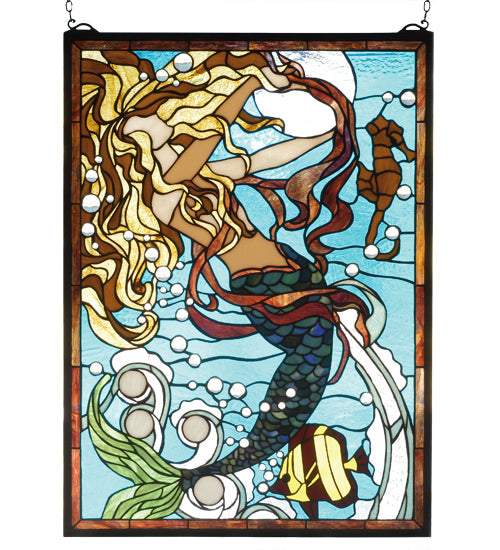 Meyda 19"W X 26"H Mermaid of the Sea Stained Glass Window '78086