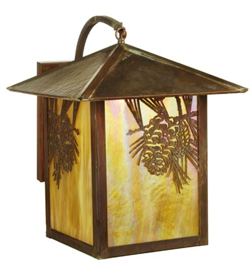 Meyda 16" Square Seneca Winter Pine Curved Arm Wall Sconce 95195