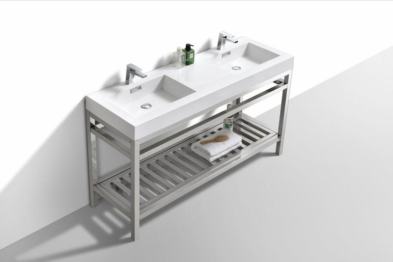 KubeBath Cisco 60 in. Double Sink Stainless Steel Console with Acrylic Sink - Chrome, AC60D