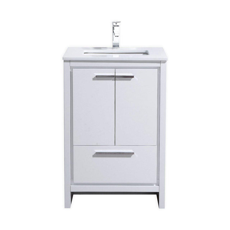 KubeBath Dolce 24 in. Modern Bathroom Vanity with White Quartz Counter Top - High Gloss White, AD624GW