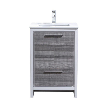 KubeBath Dolce 24 in. Modern Bathroom Vanity with Quartz Counter Top - Ash Gray