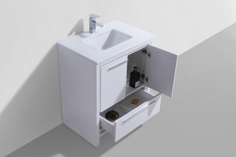 KubeBath Dolce 30 in. Modern Bathroom Vanity with White Quartz Counter Top - High Gloss White, AD630GW