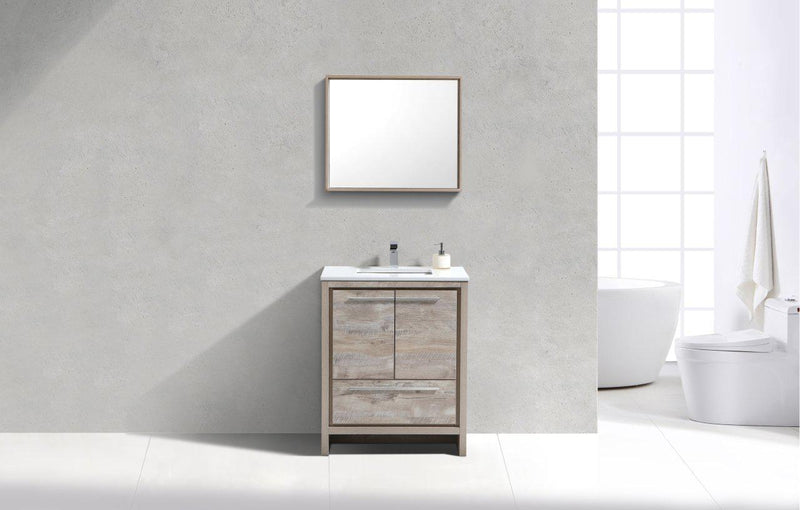 KubeBath Dolce 30 in. Modern Bathroom Vanity with White Quartz Counter Top - Nature  Wood
