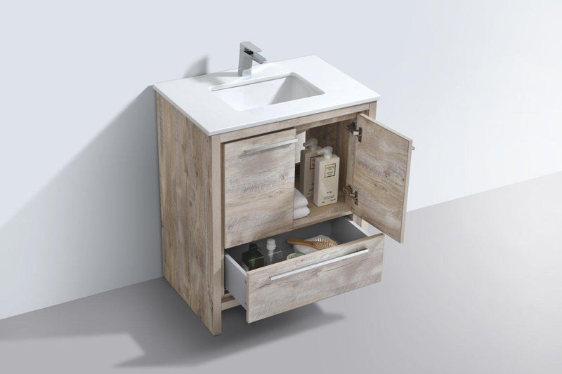 KubeBath Dolce 30 in. Modern Bathroom Vanity with White Quartz Counter Top - Nature  Wood