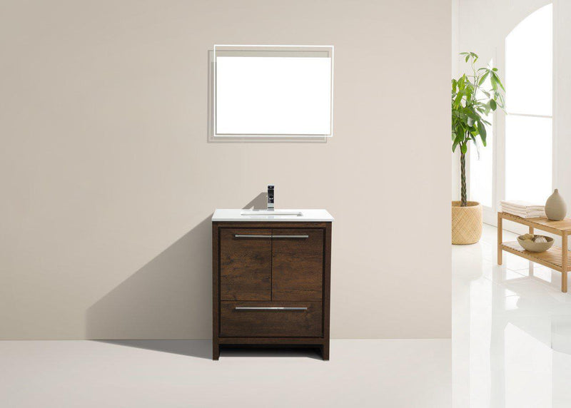 KubeBath Dolce 30″ Rose Wood Modern Bathroom Vanity with White Quartz Counter-Top, AD630RW