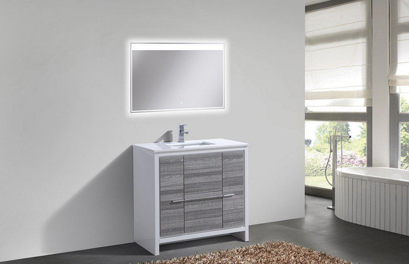 KubeBath Dolce 36 in. Modern Bathroom Vanity with White Quartz Counter Top - Ash Gray, AD636HG