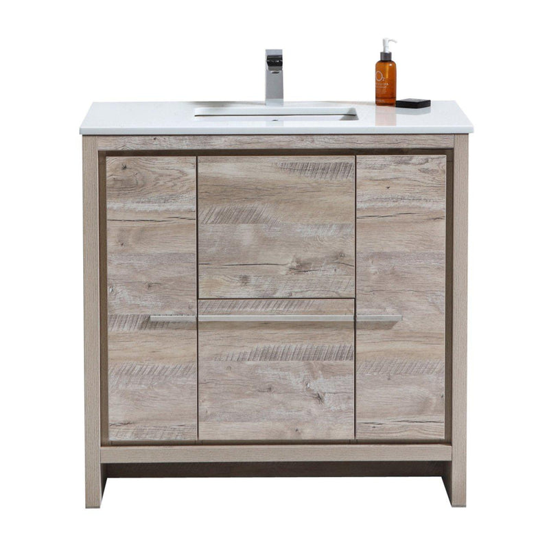 KubeBath Dolce 36 in. Modern Bathroom Vanity with White Quartz Counter Top - Nature Wood, AD636NW