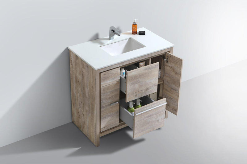 KubeBath Dolce 36 in. Modern Bathroom Vanity with White Quartz Counter Top - Nature Wood, AD636NW