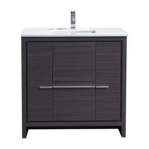 KubeBath Dolce 36 in. Modern Bathroom Vanity with White Quartz Counter Top - Gray Oak, AD636WB