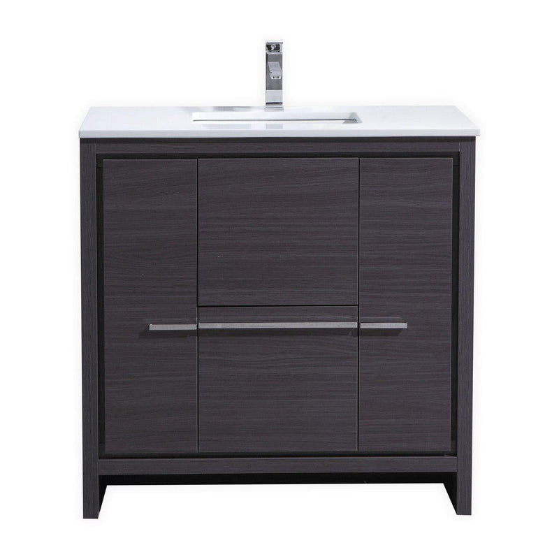 KubeBath Dolce 36 in. Modern Bathroom Vanity with White Quartz Counter Top - Gray Oak, AD636WB