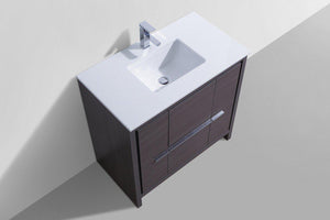 KubeBath Dolce 36 in. Modern Bathroom Vanity with White Quartz Counter Top - Gray Oak, AD636WB