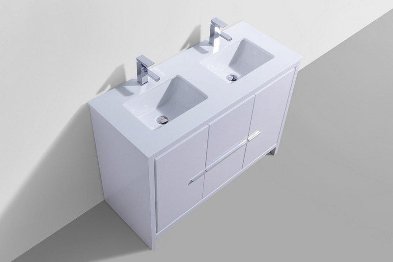 KubeBath Dolce 48 in. Double Sink Modern Bathroom Vanity with White Quartz Counter Top - High Gloss White, AD648DGW