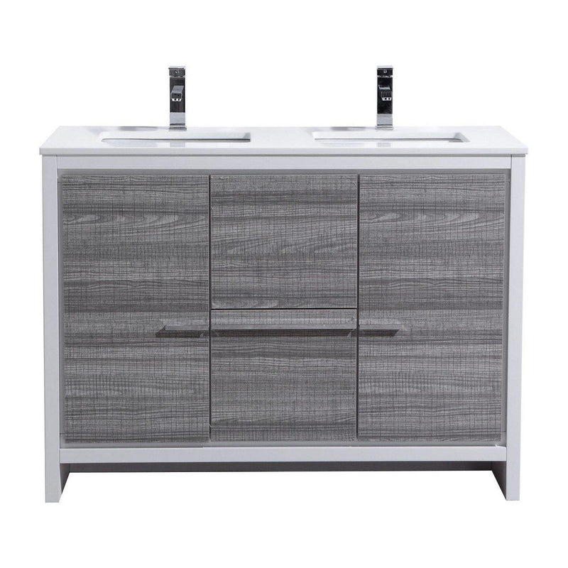 KubeBath Dolce 48 in. Double Sink Modern Bathroom Vanity with White Quartz Counter Top - Ash Gray, AD648DHG