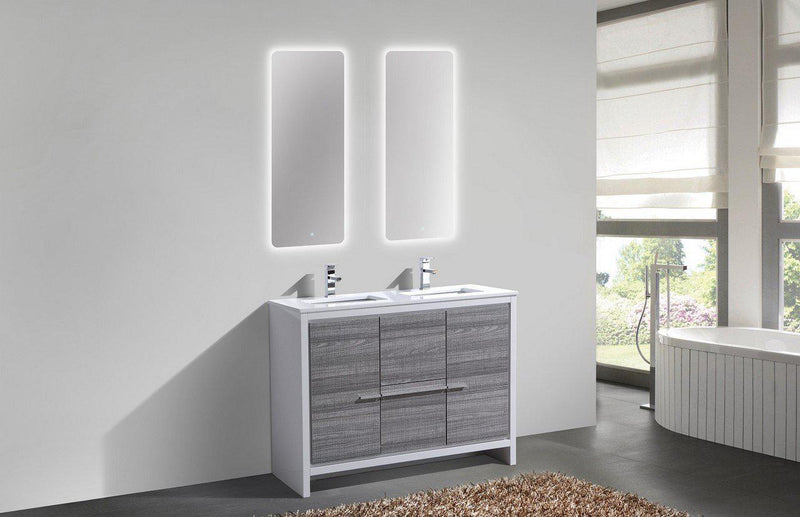 KubeBath Dolce 48 in. Double Sink Modern Bathroom Vanity with White Quartz Counter Top - Ash Gray, AD648DHG