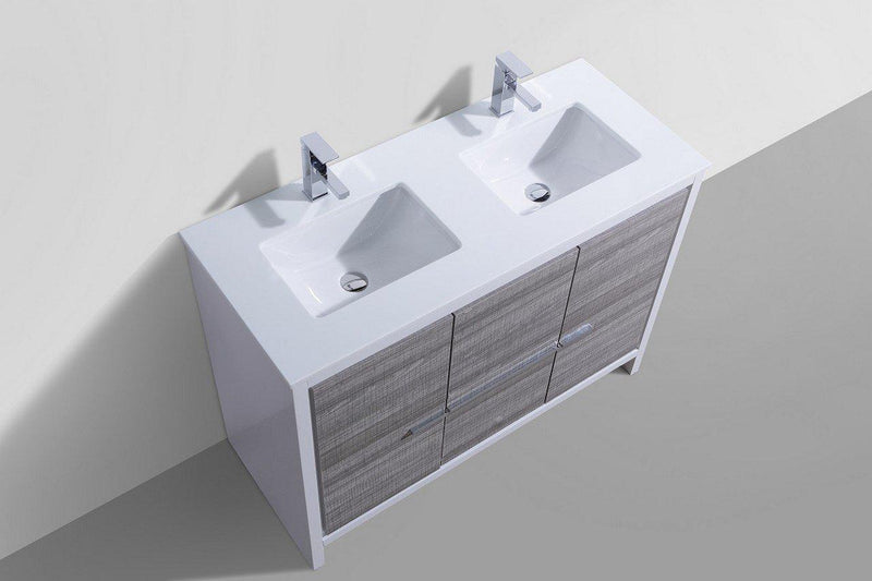 KubeBath Dolce 48 in. Double Sink Modern Bathroom Vanity with White Quartz Counter Top - Ash Gray, AD648DHG