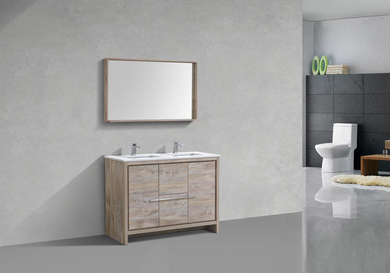 KubeBath Dolce 48 in. Double Sink Modern Bathroom Vanity with White Quartz Counter Top - Nature Wood, AD648DNW
