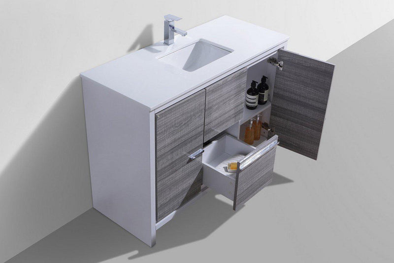 KubeBath Dolce 48 in. Modern Bathroom Vanity with White Quartz Counter Top - Ash Gray, AD648SHG