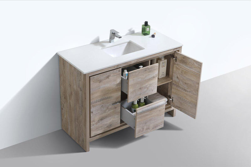 KubeBath Dolce 48 in. Modern Bathroom Vanity with White Quartz Counter Top - Nature Wood, AD648SNW