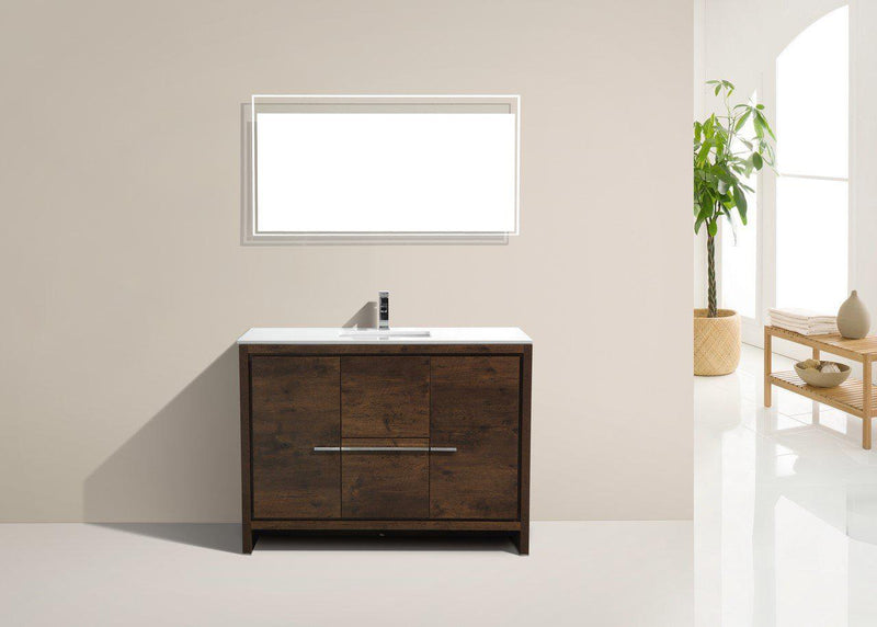 KubeBath Dolce 48 in. Rose Wood Modern Bathroom Vanity with White Quartz Counter-Top, AD648SRW
