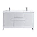 KubeBath Dolce 60 in. Double Sink Modern Bathroom Vanity with White Quartz Counter Top - High Gloss White, AD660DGW