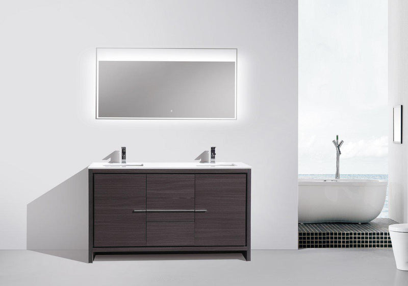 KubeBath Dolce 60 in. Double Sink Modern Bathroom Vanity with White Quartz Counter Top - Dark Gray Oak, AD660DWB
