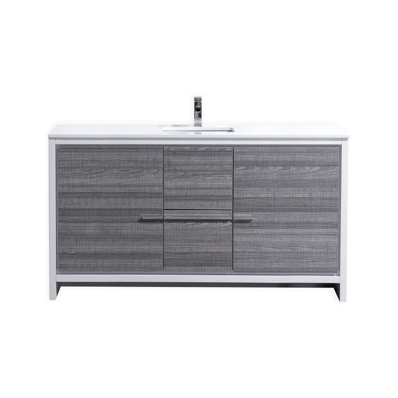 KubeBath Dolce 60 in. Modern Bathroom Vanity with White Quartz Counter Top - Ash Gray, AD660SHG