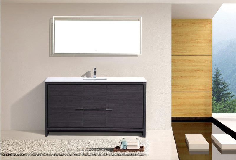 KubeBath Dolce 60 in. Dark Gray Oak Modern Bathroom Vanity with White Quartz Counter-Top, AD660SWB