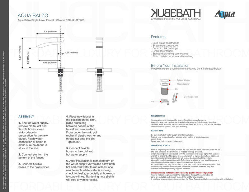 KubeBath Aqua Balzo Single Lever Wide Spread Bathroom Vanity Faucet - Chrome, AFB053