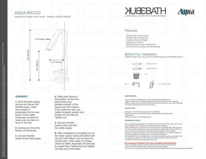 KubeBath Aqua Riccio Single Lever Faucet - Chrome, AFB102