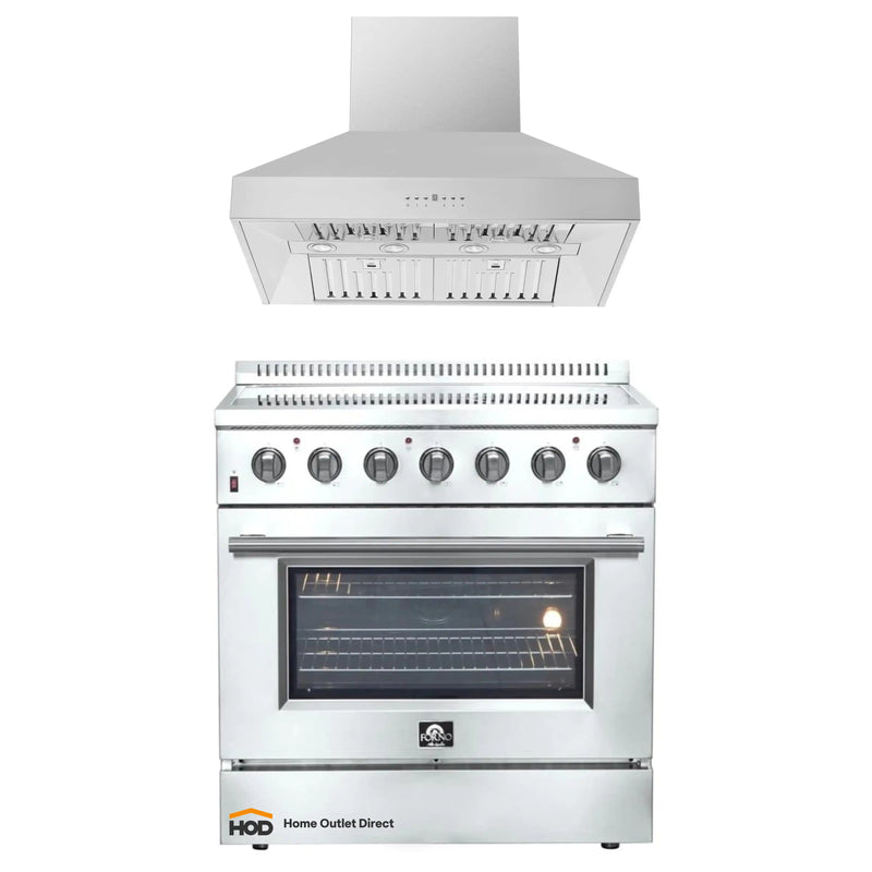 Forno 2-Piece Appliance Package - 36-Inch Electric Range and Wall Mount Range Hood in Stainless Steel