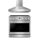 Thor Kitchen 2-Piece Appliance Package - 36-Inch Gas Range and Pro-Style Wall Mount Range Hood in Stainless Steel