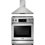 Thor Kitchen 2-Piece Appliance Package - 30-Inch Gas Range with Tilt Panel & Premium Wall Mounted Hood in Stainless Steel