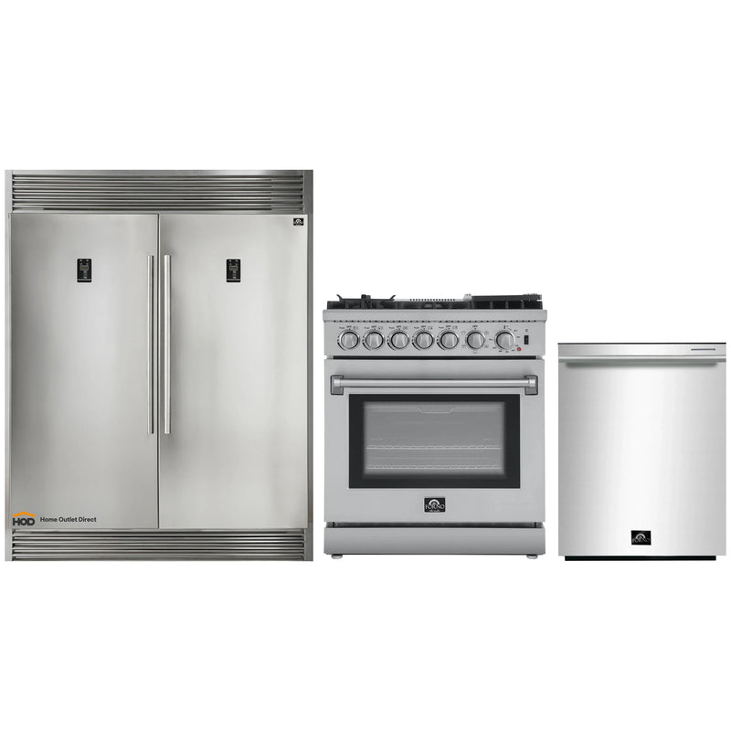 Forno 3-Piece Appliance Package - 30-Inch Dual Fuel Range with Air Fryer, Pro-Style Refrigerator, and Dishwasher in Stainless Steel