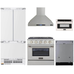 Kucht 5-Piece Appliance Package - 30-Inch Dual Fuel Range, 36-Inch Panel Ready Refrigerator, Wall Mount Hood, Panel Ready Dishwasher, & Microwave Drawer