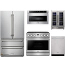 Thor Kitchen 5-Piece Appliance Package - 36-Inch Gas Range, Refrigerator, Dishwasher, Microwave, and Wine Cooler in Stainless Steel