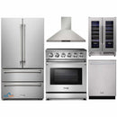 Thor Kitchen 5-Piece Appliance Package - 30-Inch Electric Range, French Door Refrigerator, Wall Mount Hood, Dishwasher, & Wine Cooler in Stainless Steel