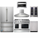 Thor Kitchen 6-Piece Pro Appliance Package - 48-Inch Dual Fuel Range, French Door Refrigerator, Dishwasher, Pro Wall Mount Hood, Microwave Drawer, & Wine Cooler in Stainless Steel