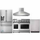 Thor Kitchen 4-Piece Appliance Package - 48-Inch Gas Range, Pro Wall Mount Hood, Refrigerator with Water Dispenser, & Dishwasher in Stainless Steel