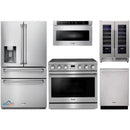 Thor Kitchen 5-Piece Appliance Package - 36-Inch Electric Range, Refrigerator with Water Dispenser, Dishwasher, Microwave, and Wine Cooler in Stainless Steel