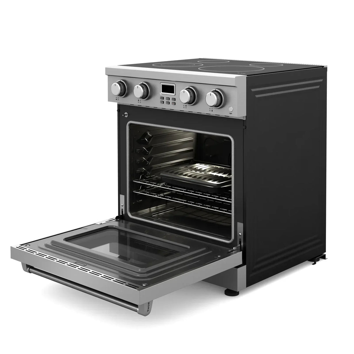 Thor Kitchen 5-Piece Appliance Package - 30-Inch Electric Range, Refrigerator with Water Dispenser, Dishwasher, Microwave, and Wine Cooler in Stainless Steel