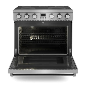 Thor Kitchen 4-Piece Appliance Package - 36-Inch Electric Range, Pro-Style Wall Mount Range Hood, Refrigerator with Water Dispenser, and Dishwasher in Stainless Steel