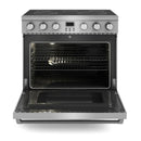 Thor Kitchen 5-Piece Appliance Package - 36-Inch Electric Range, Pro-Style Wall Mount Range Hood, Refrigerator, Dishwasher, and Microwave in Stainless Steel