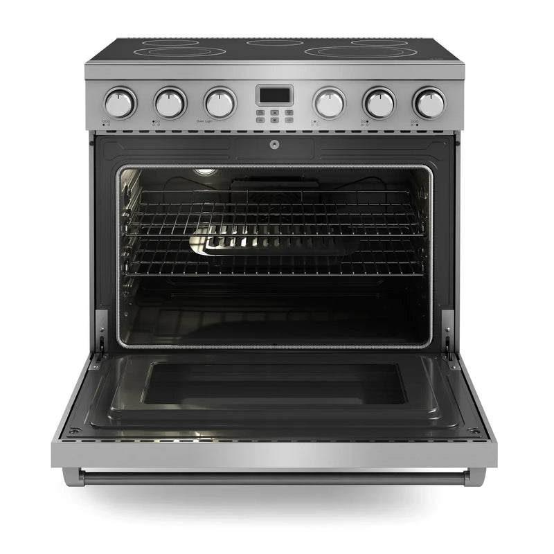 Thor Kitchen 5-Piece Appliance Package - 36-Inch Electric Range, Refrigerator, Dishwasher, Microwave, and Wine Cooler in Stainless Steel