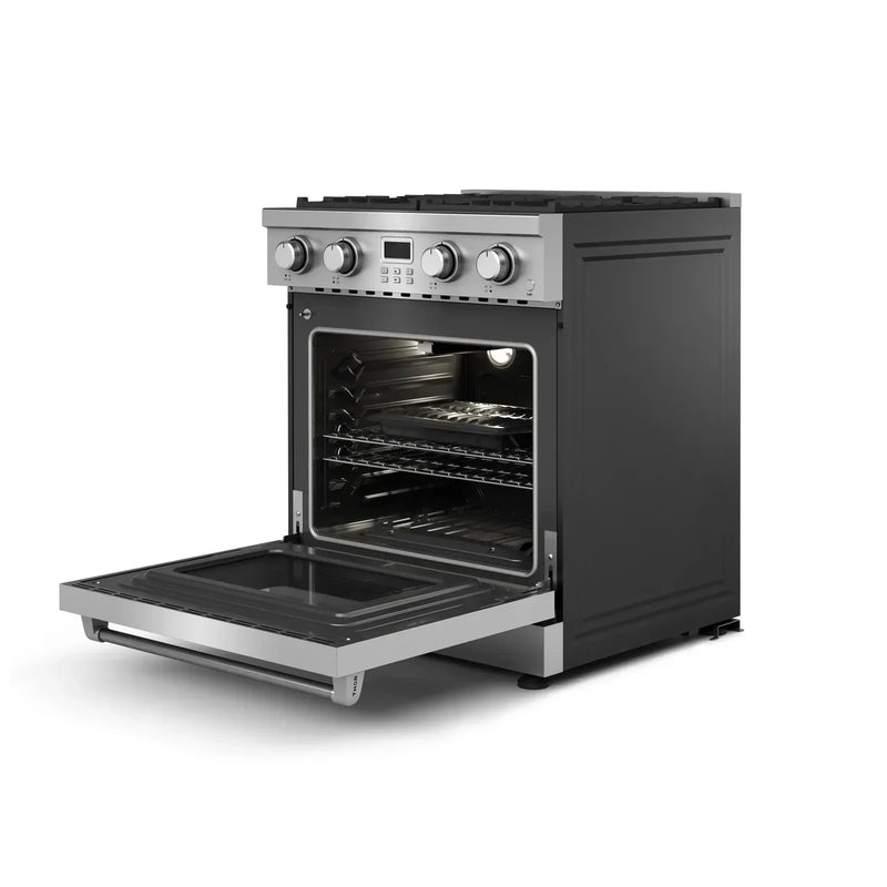 Thor Kitchen 5-Piece Appliance Package - 30-Inch Gas Range, Refrigerator with Water Dispenser, Dishwasher, Microwave, and Wine Cooler in Stainless Steel
